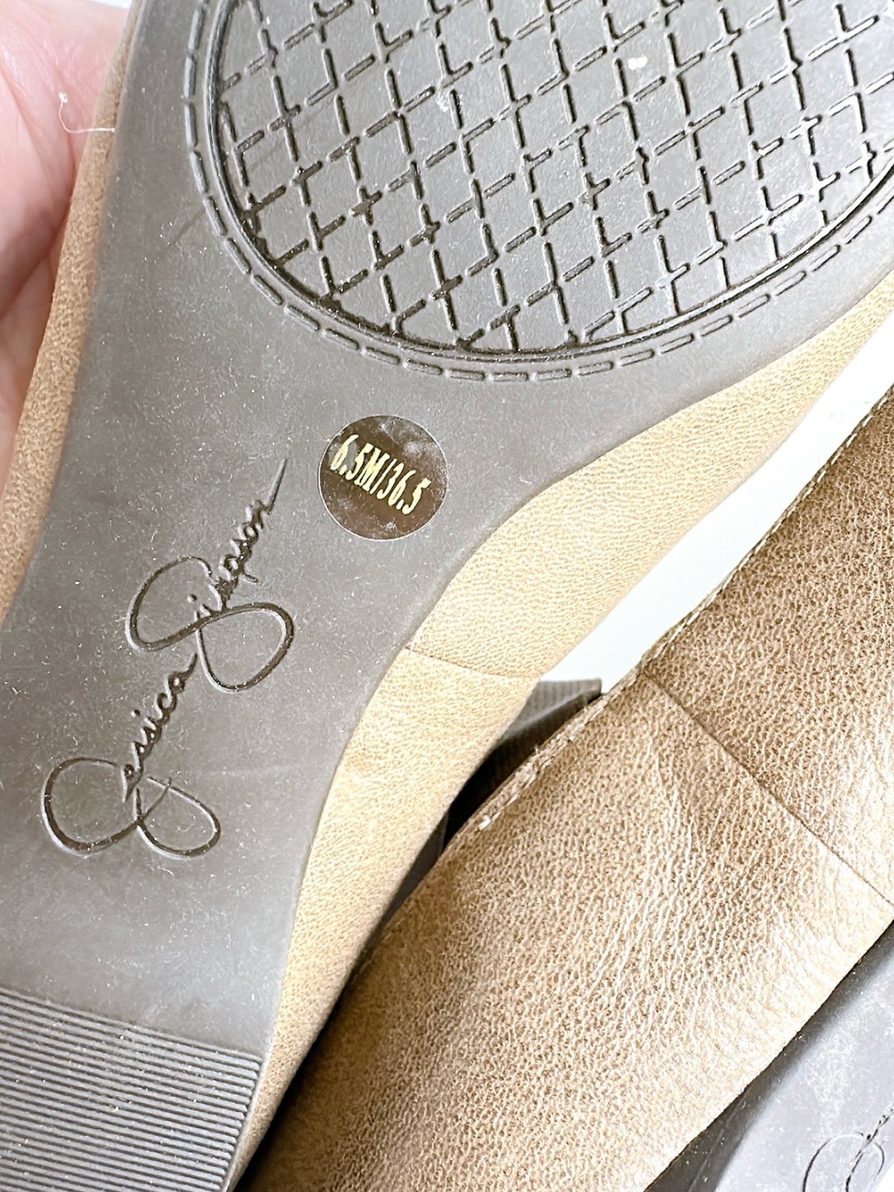 Jessica Simpson Taupe Ballet Flats with Cross Ankle Strap - Picture 6 of 6